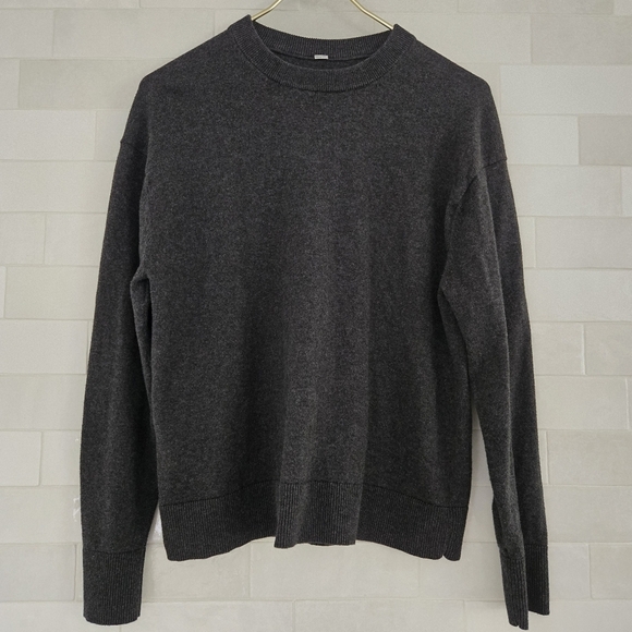 Lululemon Cotton-Cashmere Blend Crewneck Sweater Heathered Black Gray Size 4 - Picture 2 of 8